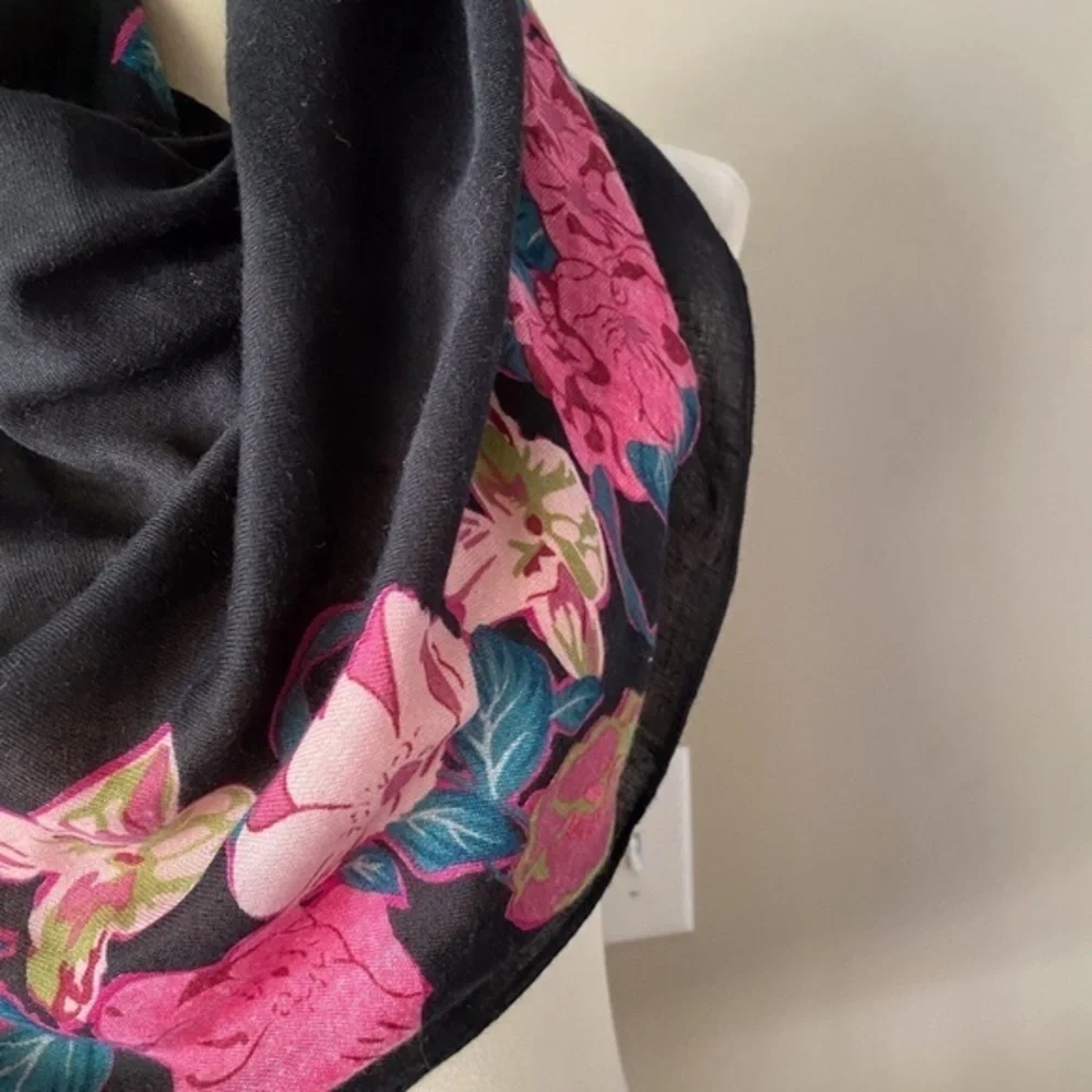 Anthropologie Black Floral Oversized Scarf - Picture 5 of 12